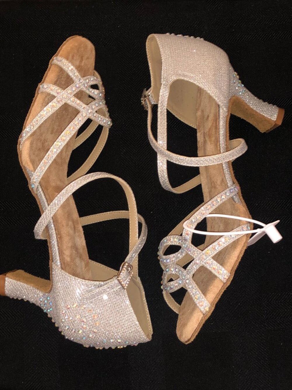 DanceandSway Silver Rhinestone Ballroom Dance Heels Shoes Sz 11 EU 43